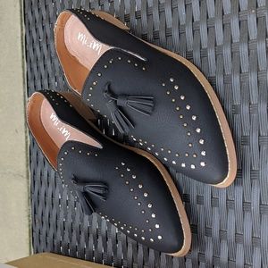 Mi.iM Aldine Black Studded Slip On Loafer Mule Shoes 7.5